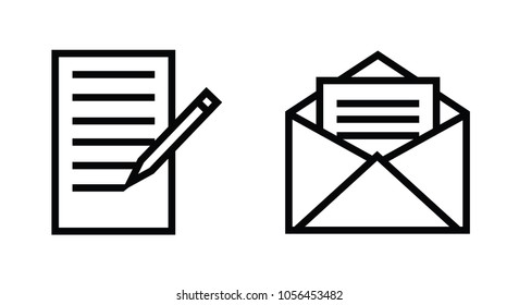 Modern Minimal Writing Letter and Post Mail Line Art Icon Set