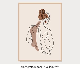 Modern minimalism art, aesthetic contour. Abstract woman portrait minimalist style. Vector EPS10.