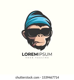 Modern Minimalism Smoking Monkey Logo Template