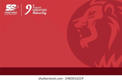 Modern Minimalist 59th Singapore National Day  2024 Red Banner with Lion Illustration Background. Happy Singapore Independence Day 9th August 2024. Singapore Background. Vector Illustration