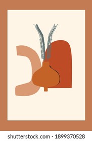 Modern minimalist abstract aesthetic illustration. Bohemian style wall decor. Pastel contemporary artistic poster.