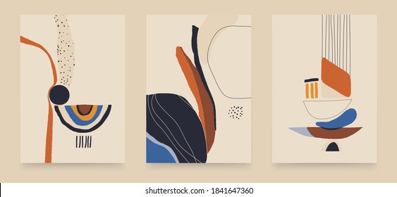 Modern minimalist abstract aesthetic illustrations. Contemporary wall decor. Collection of creative artistic posters. 