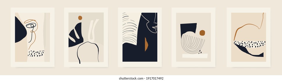 Modern minimalist abstract aesthetic illustrations. Contemporary wall decor. Collection of creative artistic posters. 