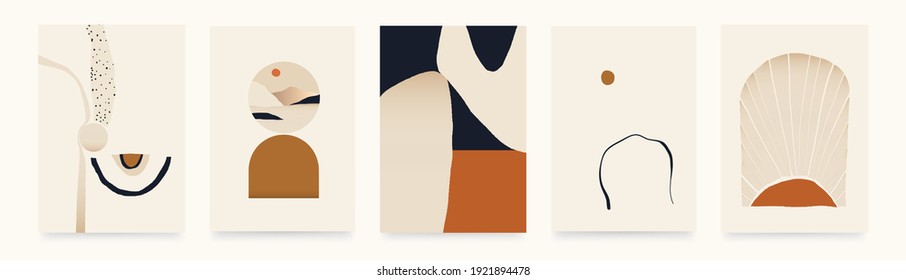 Modern minimalist abstract aesthetic illustrations. Contemporary wall decor. Collection of creative artistic posters. 