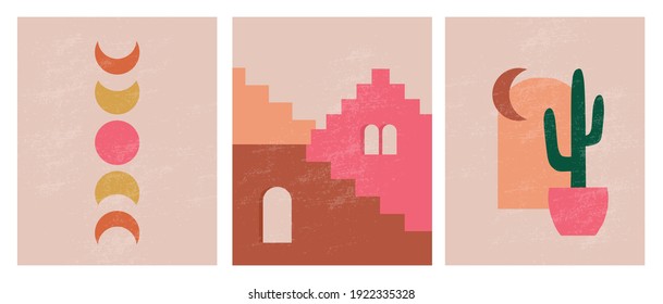 Modern minimalist abstract aesthetic illustrations. Bohemian style wall decor. Collection of contemporary artistic posters