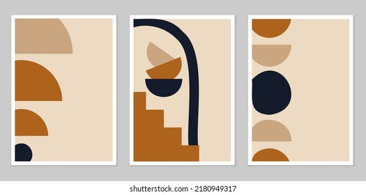 Modern minimalist abstract aesthetic illustrations. Wall decor in bohemian style. Collection of modern art posters. Composition of simple figures. Abstraction