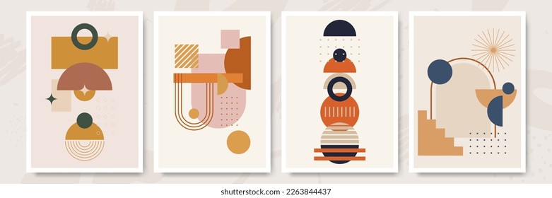 Modern minimalist abstract aesthetic illustrations with geometric shapes. Contemporary wall decor. Collection of creative artistic posters.