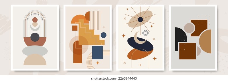 Modern minimalist abstract aesthetic illustrations with geometric shapes. Contemporary wall decor. Collection of creative artistic posters.