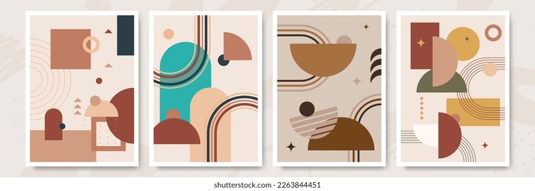 Modern minimalist abstract aesthetic illustrations with geometric shapes. Contemporary wall decor. Collection of creative artistic posters.