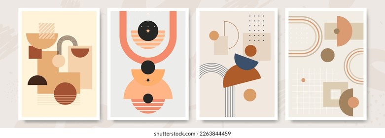 Modern minimalist abstract aesthetic illustrations with geometric shapes. Contemporary wall decor. Collection of creative artistic posters.