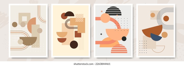 Modern minimalist abstract aesthetic illustrations with geometric shapes. Contemporary wall decor. Collection of creative artistic posters.