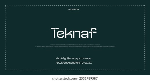 Modern minimalist abstract alphabet fonts with dots. Minimal modern fonts and numbers. Typography typeface, electronic, movie, digital, music, future, logo creative font.