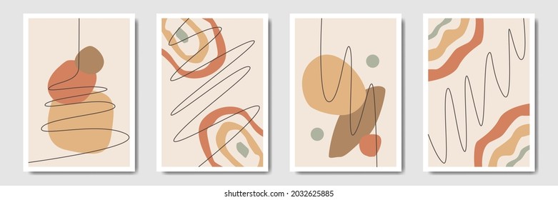 Modern minimalist abstract background,  Bohemian style wall decor collection, Set of boho style aesthetic illustration with seamless pattern