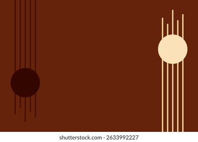 Modern minimalist abstract background featuring two contrasting circles with vertical lines on a rich brown backdrop. balanced, symmetrical composition ideal for digital art, posters, and branding