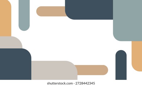 Plano de fundo abstrato minimalista moderno com formas geométricas de tons de terra silenciados, retângulos arredondados e layout de quadro profissional para design corporativo.