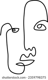 Modern minimalist abstract face line art element. Aesthetic style portrait art. Sketch minimalist art. One-line drawing abstract. Contemporary continuous line art portrait, minimalist contour face.