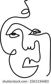 Modern minimalist abstract face line art element. Aesthetic style portrait art. Sketch minimalist art. One-line drawing abstract. Contemporary continuous line art portrait, minimalist contour face.