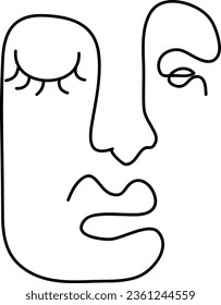 Modern minimalist abstract face line art element. Aesthetic style portrait art. Sketch minimalist art. One-line drawing abstract. Contemporary continuous line art portrait, minimalist contour face.