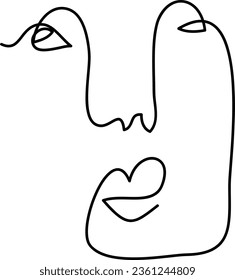 Modern minimalist abstract face line art element. Aesthetic style portrait art. Sketch minimalist art. One-line drawing abstract. Contemporary continuous line art portrait, minimalist contour face.
