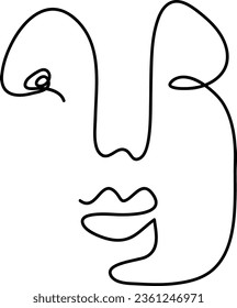 Modern minimalist abstract face line art element. Aesthetic style portrait art. Sketch minimalist art. One-line drawing abstract. Contemporary continuous line art portrait, minimalist contour face.