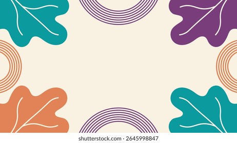 Modern minimalist abstract floral design with geometric elements on a cream background