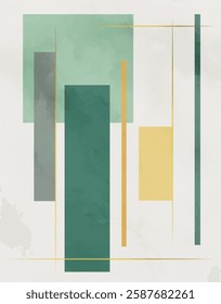 Modern Minimalist Abstract with Green and Gold Accents