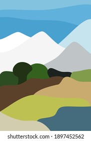 modern minimalist abstract illustration. Natural abstract landscape background. mountains, forests, sea, sky, and rivers