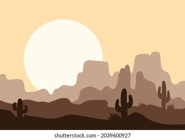 modern minimalist abstract illustration. Natural abstract landscape background. sun, sky, desert and cactus