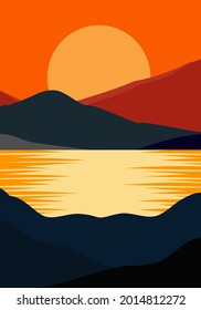 modern minimalist abstract illustration of sunset. Abstract natural scenery background. river in the evening.