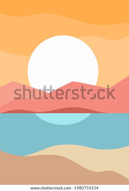 Modern Minimalist Abstract Illustration Sunset Abstract Stock Vector 