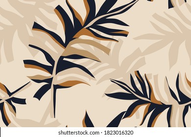 Modern minimalist abstract leaves illustration pattern. Creative collage contemporary seamless pattern. Fashionable template for design. Bohemian style. 