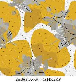 Modern minimalist abstract leaves illustration pattern. Creative collage contemporary seamless pattern. Fashionable template for design. Bohemian style.