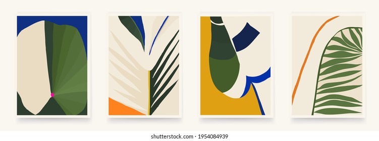Modern minimalist abstract plants illustrations. Contemporary wall decor. Collection of creative artistic posters. 