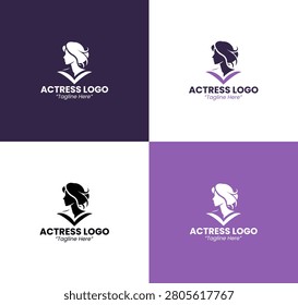 A modern minimalist actress logo featuring cinematic performance identity in purple tones designed for profession branding and entertainment industry use.