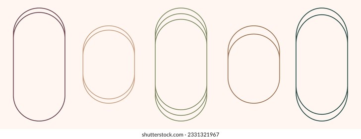 Modern minimalist aesthetic line arch frames in trendy boho style. Modern Y2K vector design outline elements - geometric form for banner, social media, poster. Shape Islamic door and window silhouette