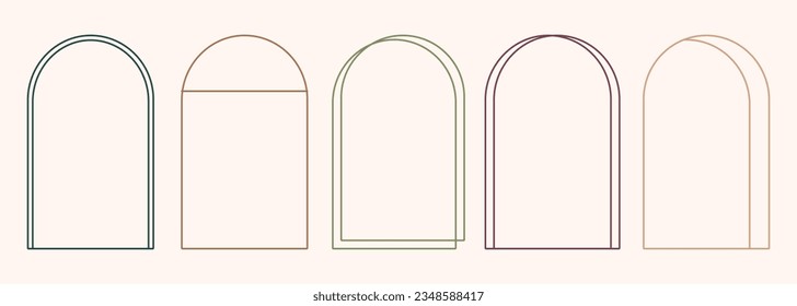 Modern minimalist aesthetic line arch frames in trendy boho style. Modern Y2K vector design outline elements - geometric form for banner, social media, poster. Shape Islamic door and window silhouette
