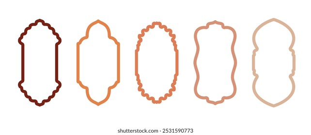 Modern minimalist aesthetic line arch frames in trendy boho style. Shape Islamic door and window silhouette. Modern Y2K vector design outline elements, geometric form for banner, social media, poster