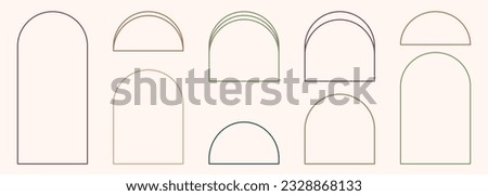 Modern minimalist aesthetic line arch frames in trendy boho style. Modern Y2K vector design outline elements - geometric form for banner, social media, poster. Shape Islamic door and window silhouette