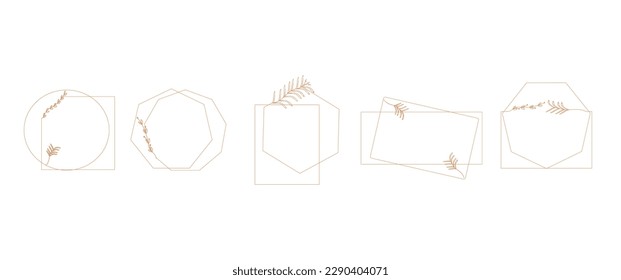 Modernos elementos estéticos minimalistas con marcos geométricos de moda, borde de línea redonda dibujado a mano