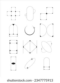 Modern minimalist aesthetic line elements trendy linear frame with sparkling star arch frame. Distinct aesthetic oval elements and curved line frames with sparkles.