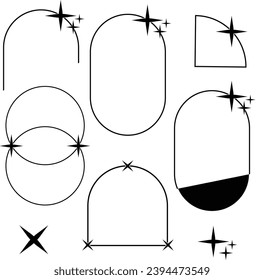 Modern minimalist aesthetic line elements on isolated background, trendy frame with star , geometric line.   for social media, simple decorative border vector set