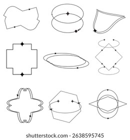 Modern minimalist aesthetic line elements — a trendy collection of linear frames with stars, arches, and geometric shapes. Decorative vector frame set in boho style.