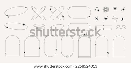 Modern minimalist aesthetic line elements, trendy linear frames with stars, arch frames, geometric forms. Decorative set of vector frames in boho style. Stockfoto © 