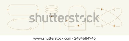 Modern Minimalist Aesthetic Line Elements Trendy Linear Frames with Stars, Arches. Decorative Boho Style Vector Frame Set