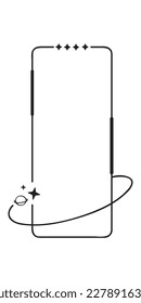 Modern minimalist aesthetic line frame elements, trendy linear frames with stars, geometric forms. Arch frame with sparkles for social media or poster design, simple decorative frame with boho style