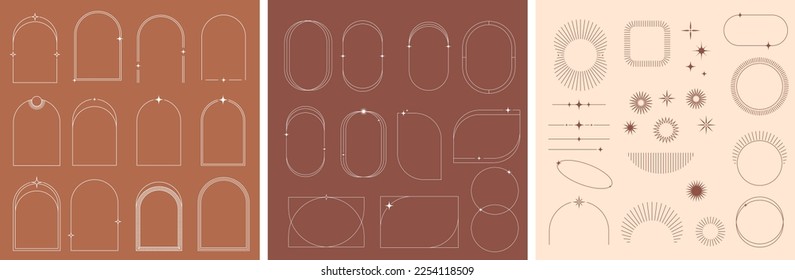 Moderne minimalistische ästhetische Linearrahmen, Bögen, Sterne und Elemente