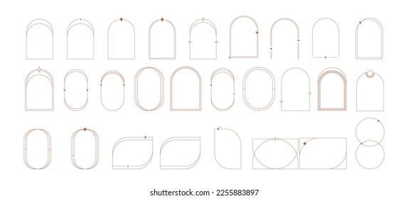 Moderne minimalistische ästhetische Linearrahmen, Bögen, Sterne und Elemente