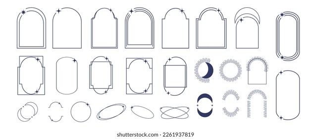 Modern minimalist aesthetic linear frames. Set of aesthetic line art.