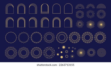 Modern Minimalist Aesthetic linear frames, arcs, stars, and elements.
Vector set.