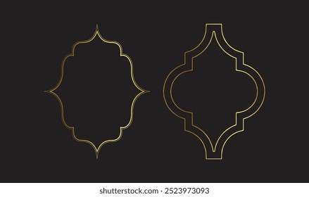 Modern Minimalist Aesthetic linear frames, arcs, 
stars and elements, Gold islamic modern minimalist aesthetic 
linear arch frames set
